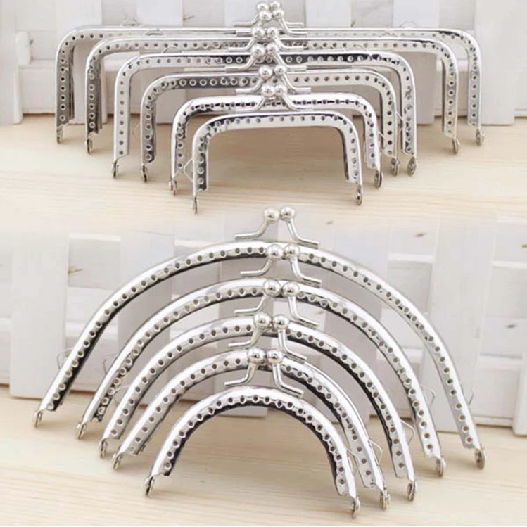 10 Pcs/Lot Square semicircle Glossy Silver Basic Metal Purse Frame Kiss Clasp Lock DIY Bag Accessories 6.5/8.5/10.5/12.5/15/18CM