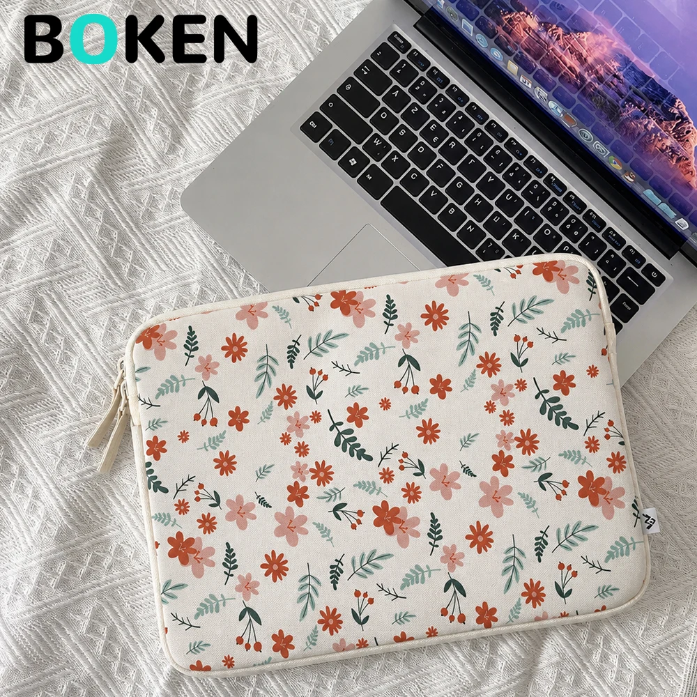 Floral Laptop Sleeve 13.6-15.6 Inch for MacBook Pro Air Surface, Memory Foam Padded Protective Computer Case for Travel School