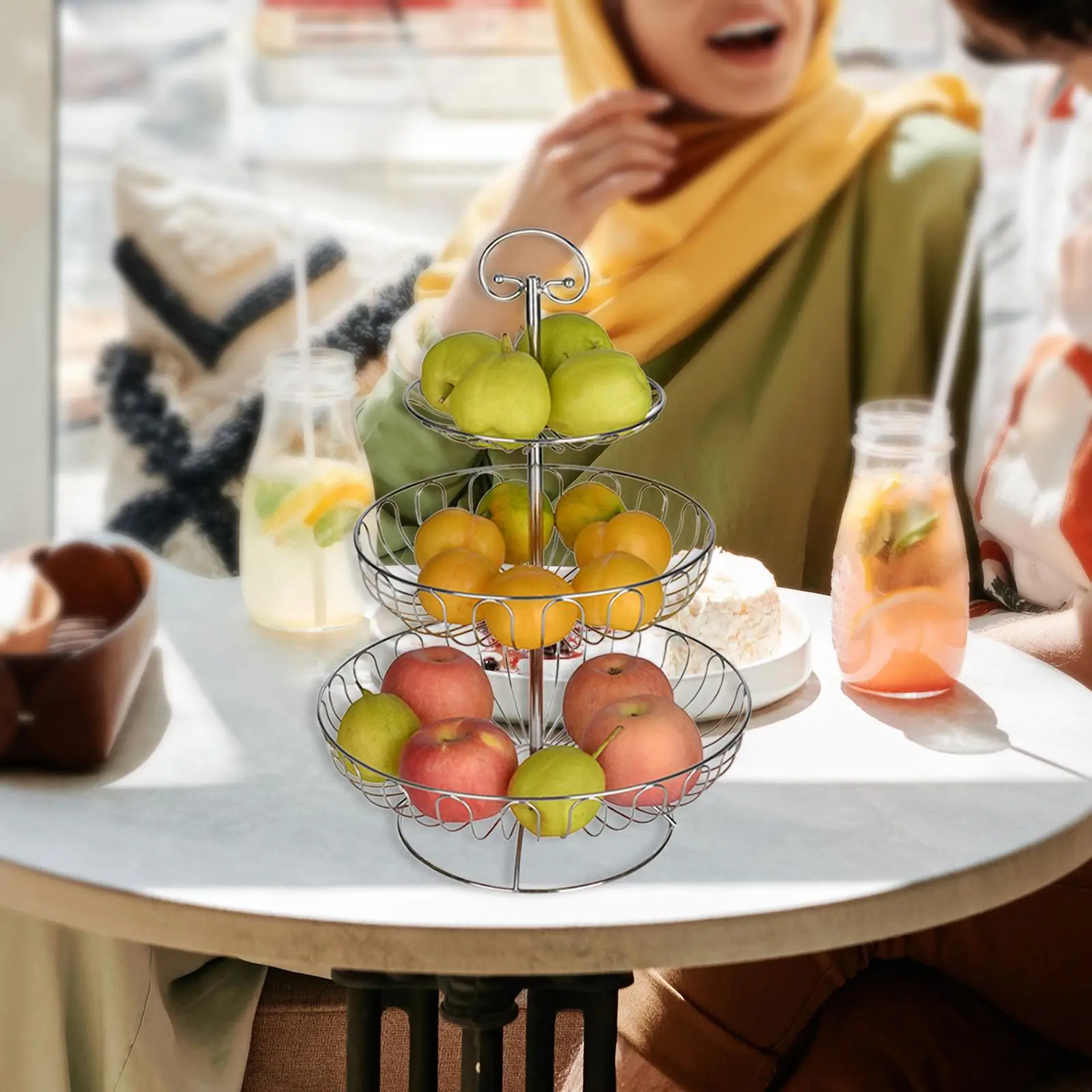 3 Tier Fruit Basket Iron Wire Bowl Stand Holder Storage Rack Stainless Steel Fruit Basket Stand for Kitchen Counter