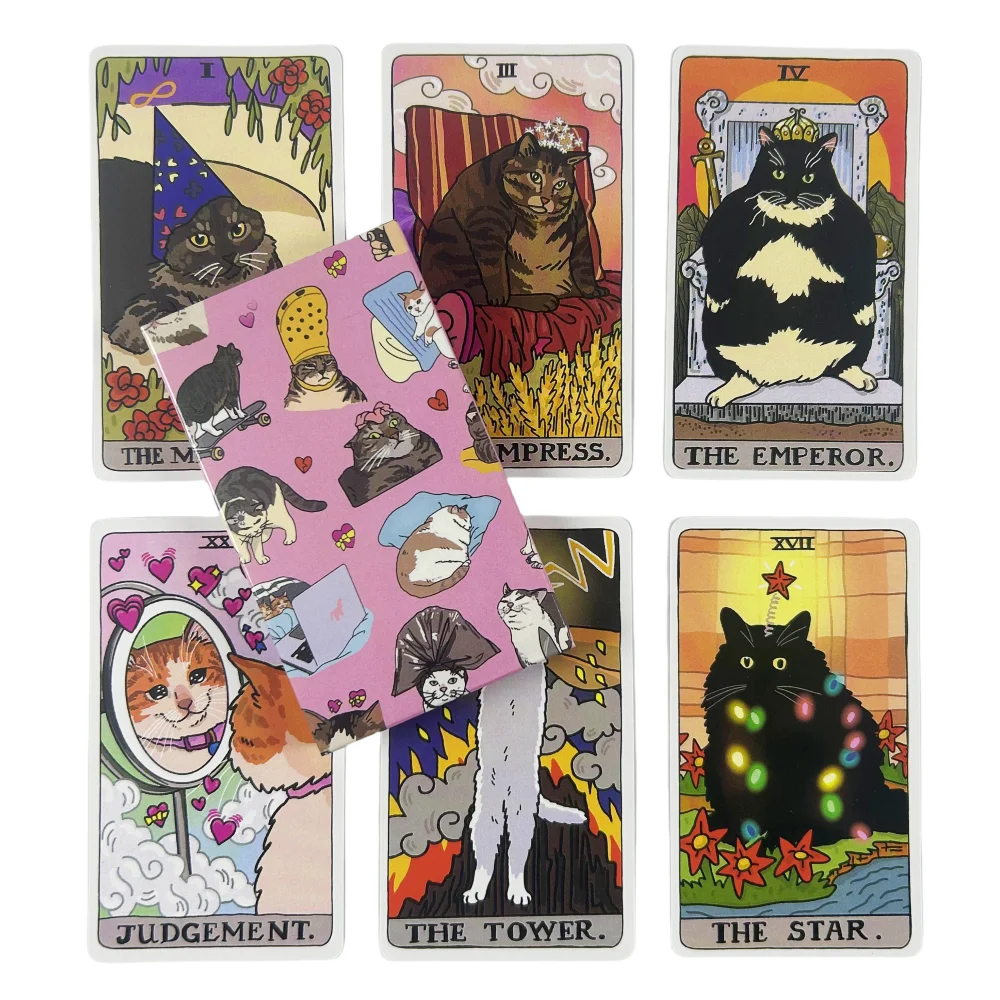 

Original Cat Meme Tarot Deck 22 Major Arcana Funny Witchy Cat Kawaii Uwu Design Pink Cute Tarot for Entertainment