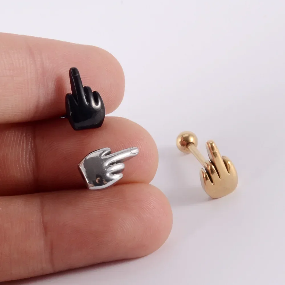 1PC Punk Tongue Nail Middle Finger Surgical Steel Anodizing Prevent Allergic Tongue Barbells Sexy Unisex Body Piercing Jewelry
