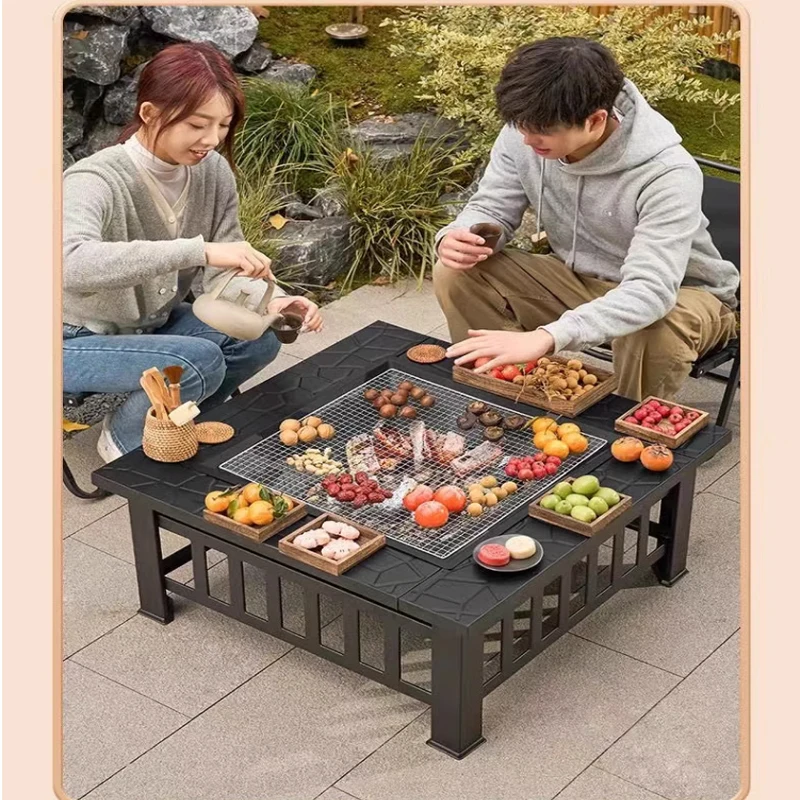 Outdoor Fire Pit Metal Bowl Fireplace Backyard Terrace Garden Stove with Spark Screen and Safety view 3
