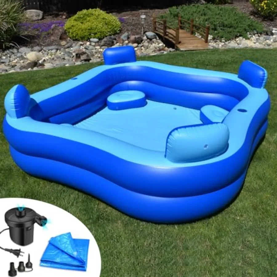 

Надувной бассейн с сиденьями и подголовниками - 8 футов x 8 футов - В комплекте электрический насос и защитный тент - Быстрая установка и усиленная конструкция