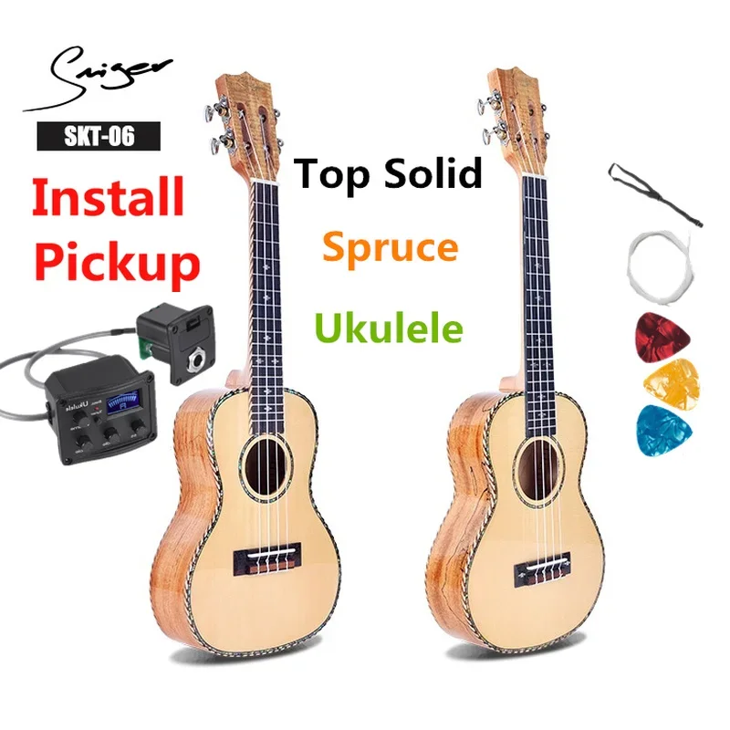 

Ukulele 21 24 26 Inches Solid Spruce Deadwood Electri Soprano Concert Tenor Acoustic Guitars 4 Strings Ukelele Install Pickup