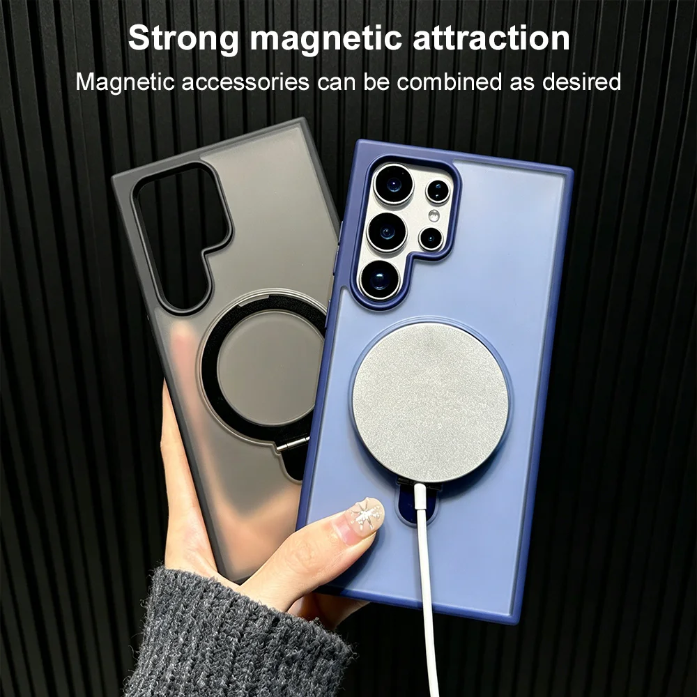 Skin Feel Frosted Phone Case Magnetic For Samsung S26 Ultra S25 Ultra S24 S23 S22 5G S24 FE 5G Hard Stand Included Cover Funda