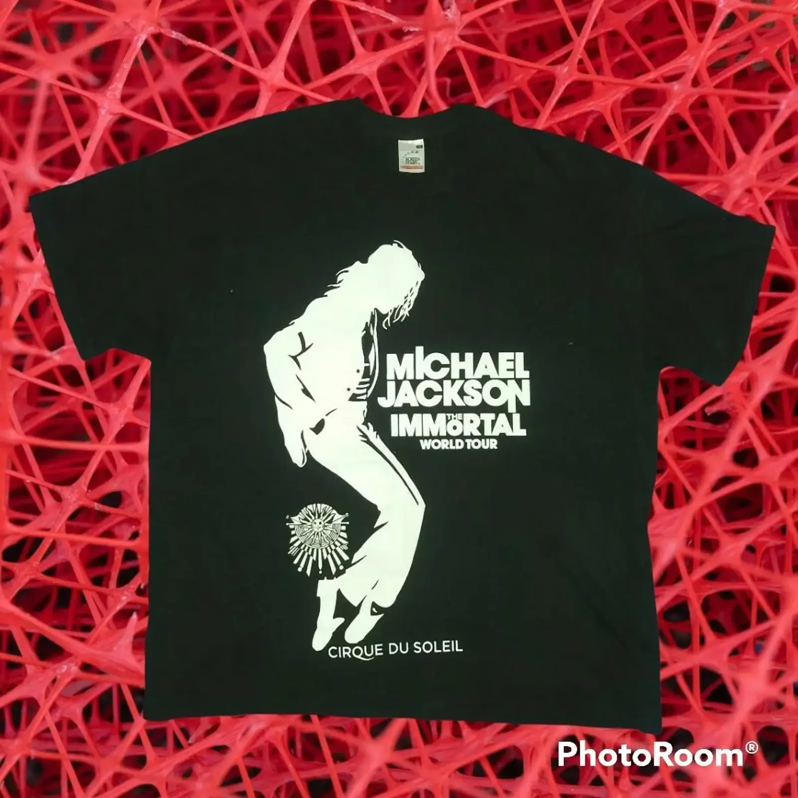 SELTENES MICHAEL JACKSON IMMORTAL TOUR T SHIRT CIRQUE DU SOLEIL MJ FANDOM MUSIC vintage Washed Stretched Casual Slightly homme
