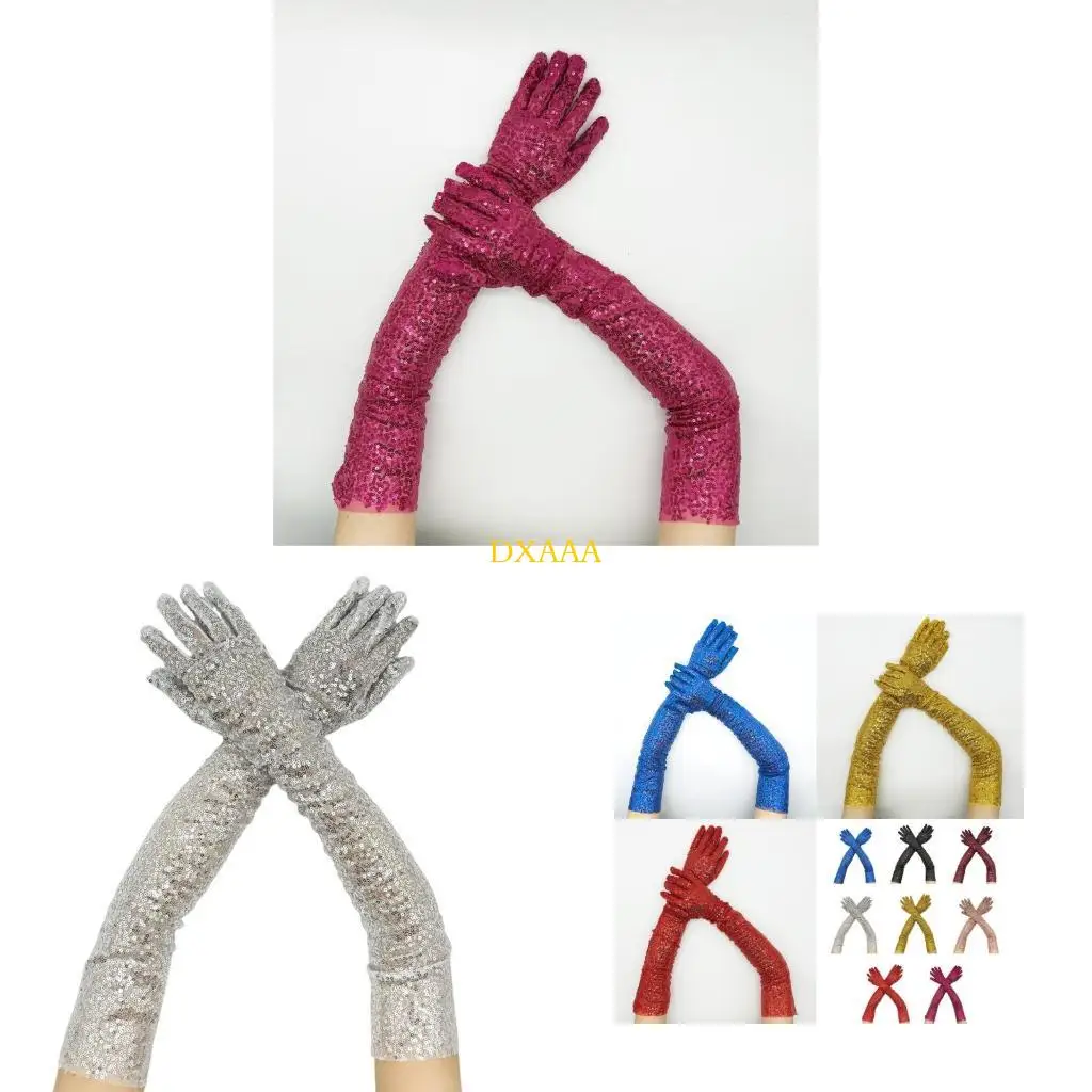 

DXAA Long Sequined Gloves for Women Formal Event Club Gloves Evening Party Gloves