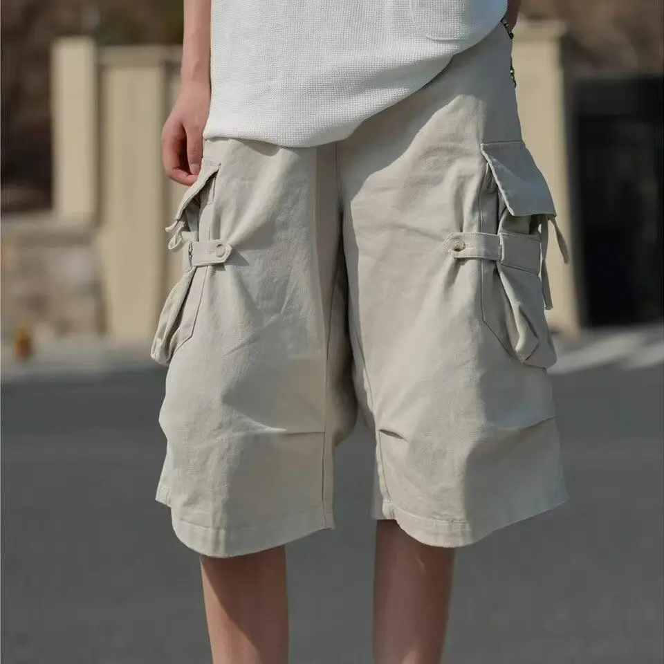 Men's Solid Color Minimalist Style Cropped Pants Summer Cool Boys Shorts Wide Leg Casual Bottom Male High Waist Half Trousers