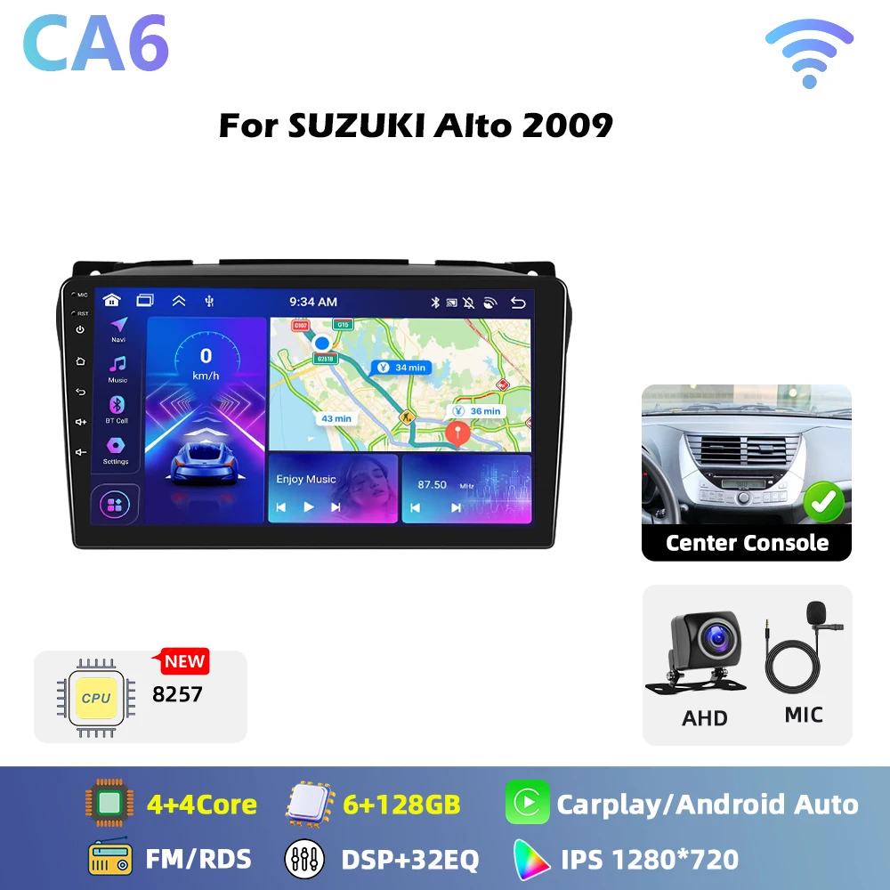Podofo 8-core Qualcomm Snapdragon 460 Android autoradio voor SUZUKI Alto 2009 met Carplay, Android Auto, GPS, FM, WiFi, RDS, 2-din autoradio - afbeelding 1