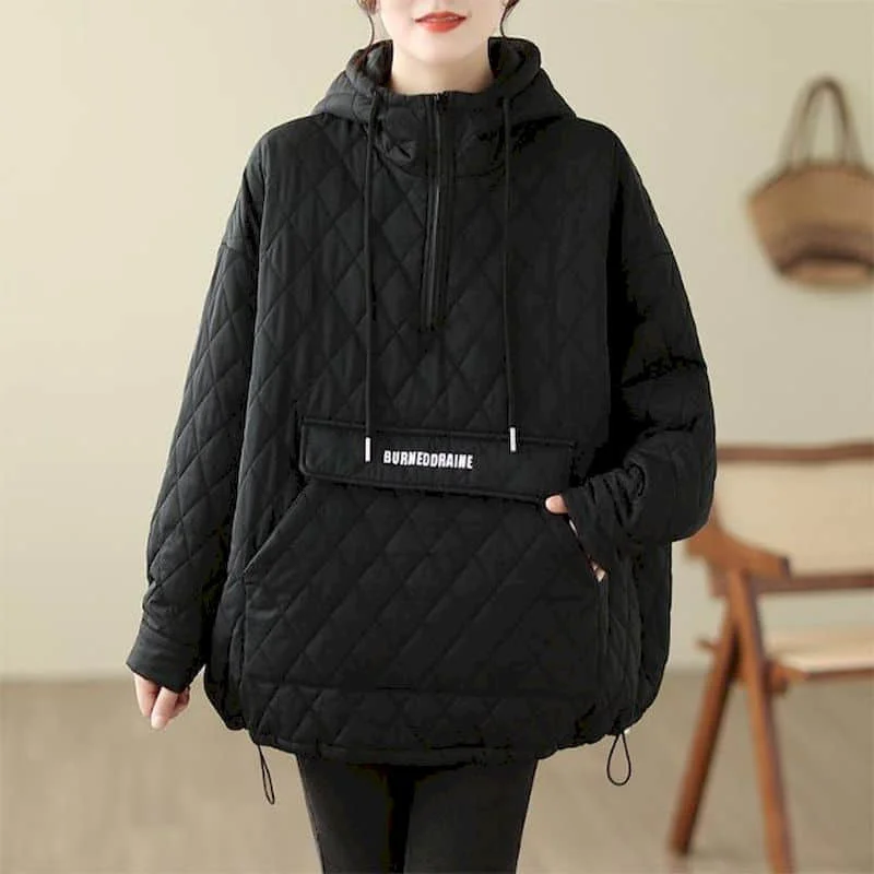 

Толстовки для женщин, стеганые легкие хлопковые толстовки с длинными рукавами, винтажные эстетические повседневные зимние женские топы с капюшоном в корейском стиле