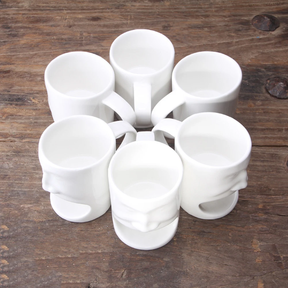 

Unique Face Shape Ceramic Mug Cup with Cookie Holder Safe for Hot Drinks and Snacks White Color Ceramic Mug Cup