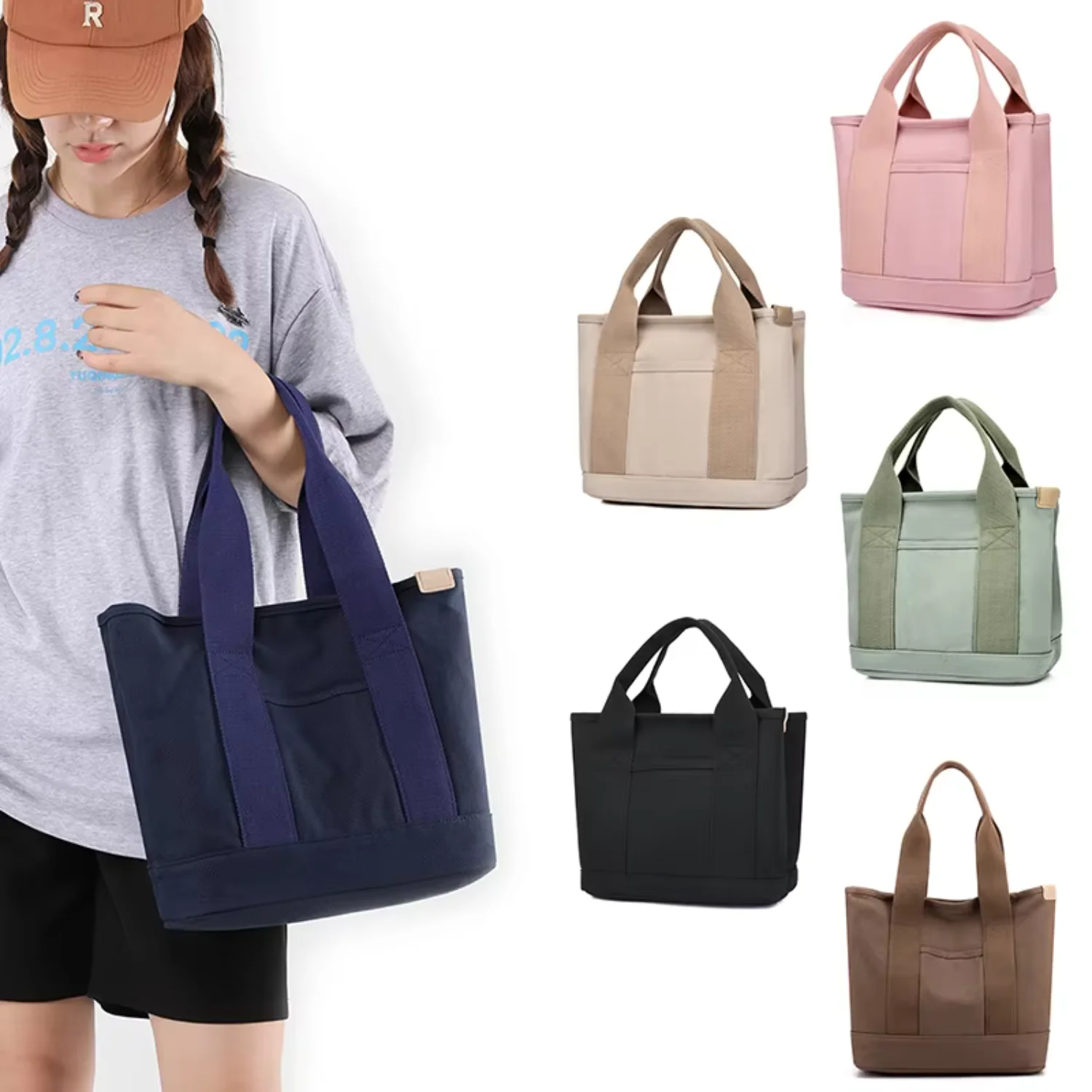 hot sale trend women big tote   cotton shopping grocery large canvas tote bags with pockets crossbody strap