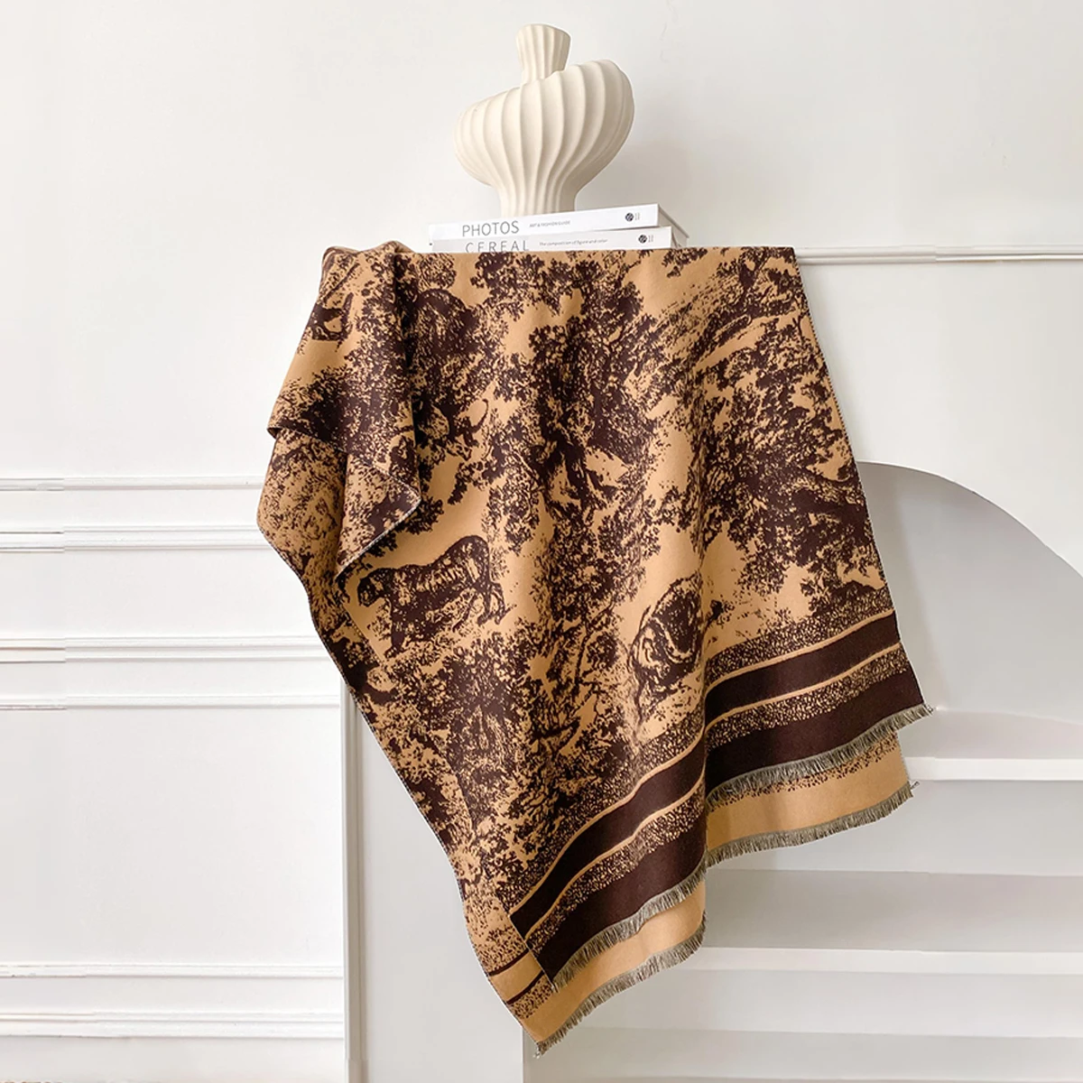 Damen-Kaschmirschal der Luxusmarke 2025, warm, mit Quasten, gestreift, bedruckt, Pashmina-Schal, Foulard und Poncho für den Winter – Detail 14