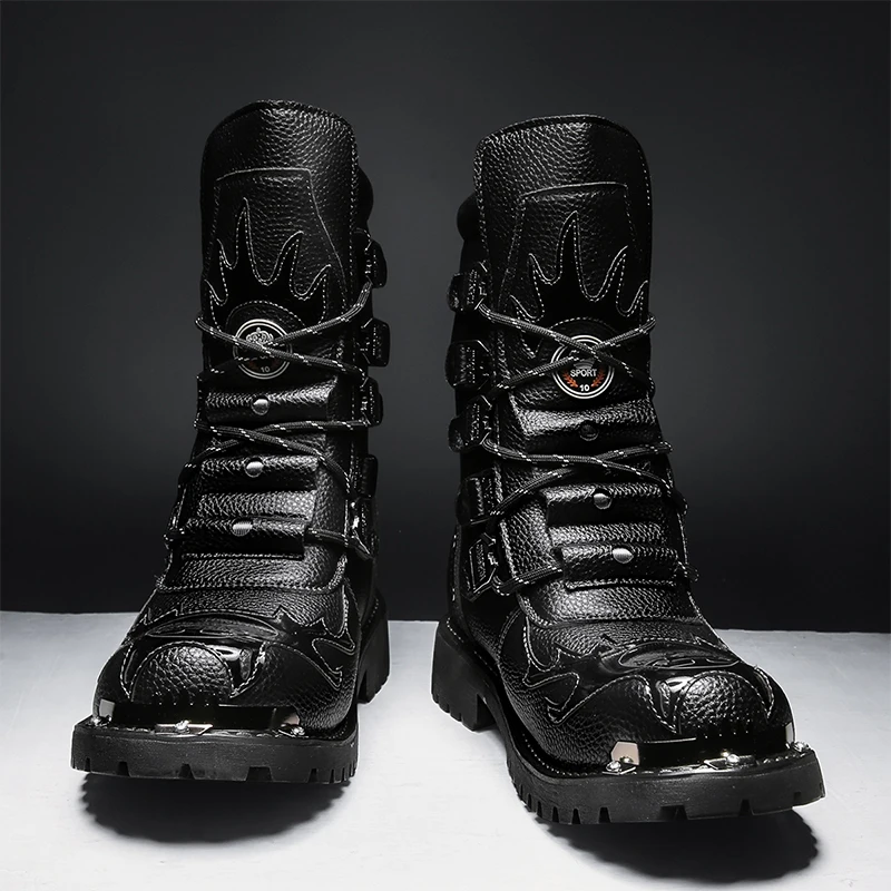 

Hot Selling Men Boots Fashion Frerwork Outdoor Boots Men Street Style Motorcycle Boots Comfortable Wear-Resisting Walking Shoes