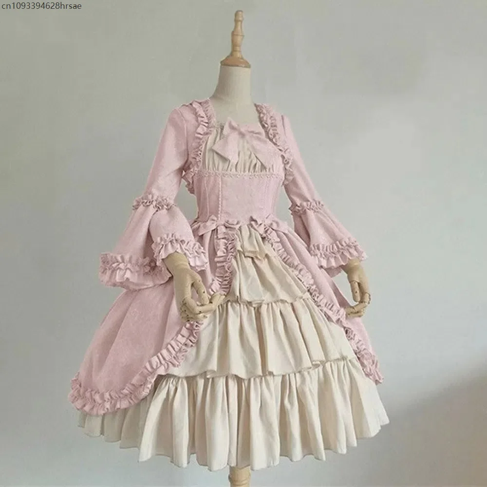

2025 Retro Medieval Dress Women Halloween Cosplay Costume Imperial Nobility Outfit Kawaii Long Sleeved Lolita Dress