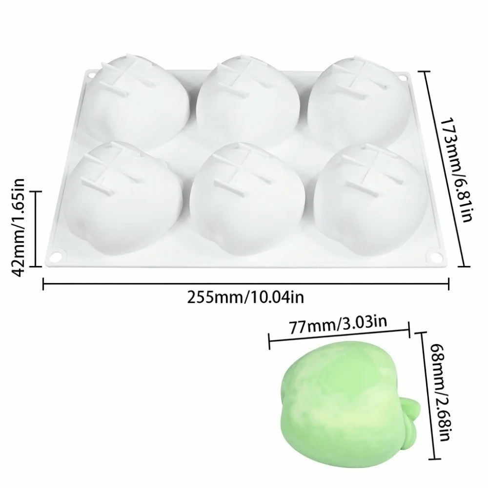 6-Cavity Green Apple Mold Silicone Material Heat Resistant Fruit Chocolate Mold Easy Release Flexible Mousse Cake Mold Baking