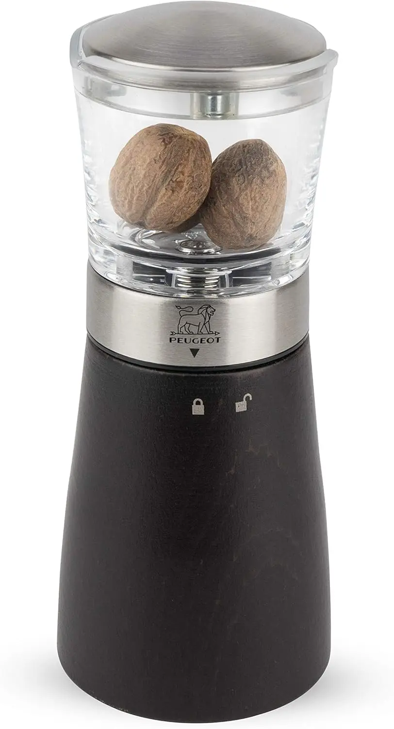 

Manual Nutmeg Mill Spice Grinder Stainless Steel Acrylic Beechwood Chocolate Color