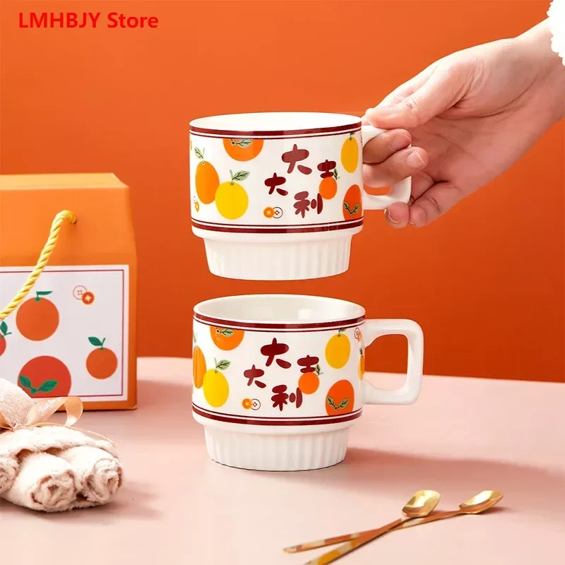 LMHBJY Lucky Italy Ceramic Folding Cup Set Creative Coffee Cup Opening with Hand Gift Box Small Gift