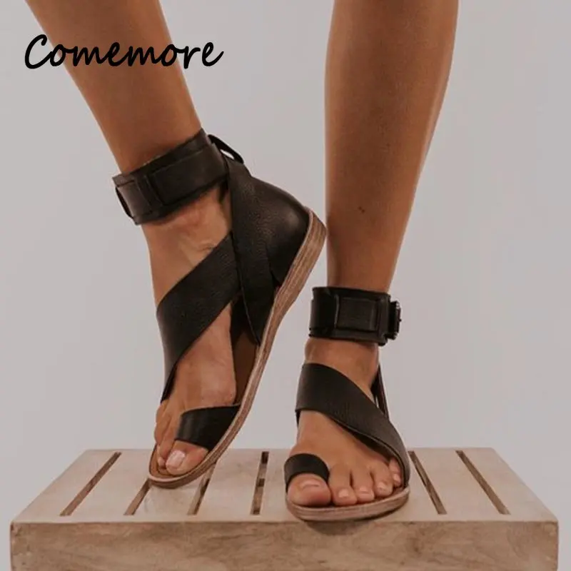 Comemore Summer Women\'s Shoes Flat Sandals Female Open-Toe Shoe Women Sandals Casual Roman Style Ladies Sandalias Plus Size 43