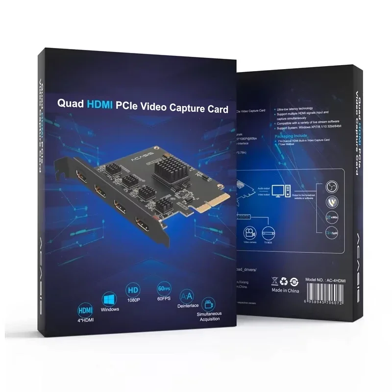 ACASIS livraison directe carte de Capture vidéo à 4 canaux pour jeu PCIe 1080p60 Vmix OBS Streaming