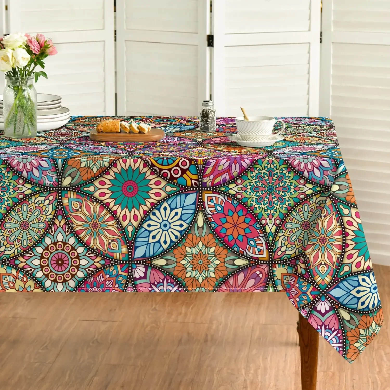Rectangle Boho Bohemia Style Vintage Tablecloth Dining Room Decor Waterproof Tablecloth for Table Holiday Party Decorations