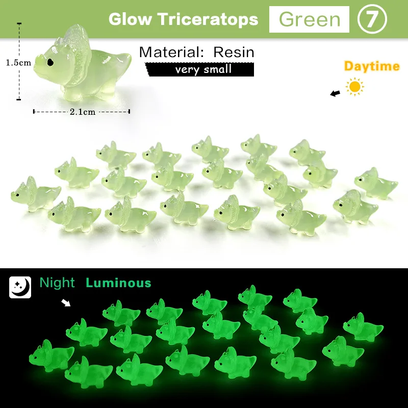 2023 New Luminous Triceratops Dinosaur Glow Resin Figurine Cartoon Animal Model Home Decor Fairy Garden Decoration Accessories