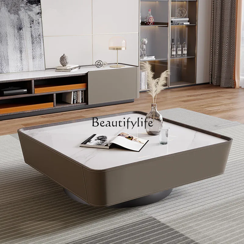 

Italian Minimalist Stone Plate Coffee Table Modern Living Room Square Tea Table