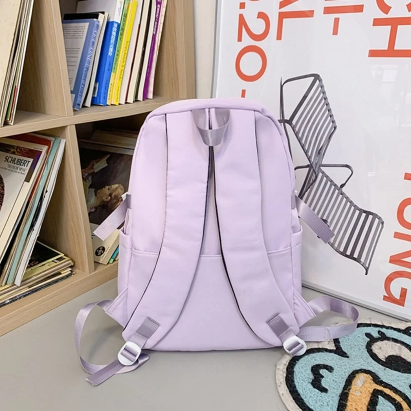 E74B Solid Color Womens Backpack Multi-Pocket School Bag for Teenage Girls Laptop Backpack Unisex Casual Travel Bags