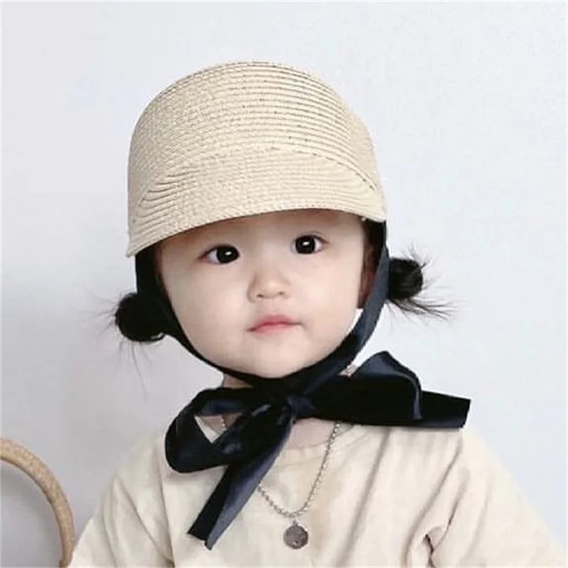 

Pure handmade Sun Hat Summer Baby Boy Girl Fashion Family Matching Adult Child Beach Holiday Cap Straw Double Layer Proof Hat