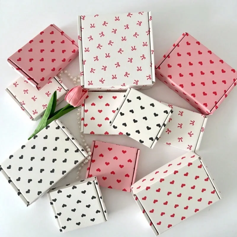 Cajas de regalo rosas en forma de corazón de 10 piezas para bodas, cumpleaños, cajas de cartón corrugado, cajas de embalaje rosas
