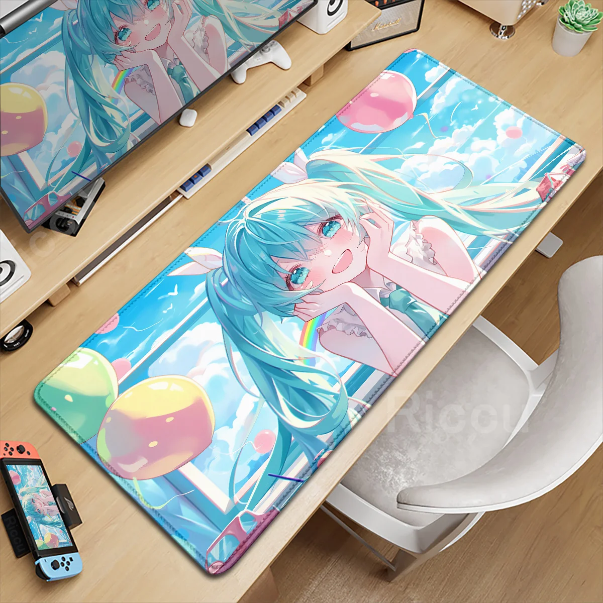 Large Office Nonslip Carpet Anime Girl Game Blue Hair Mouse Pad HD Print Kawaii Deskmat Xxl Extended Gaming Keyboard Accessories