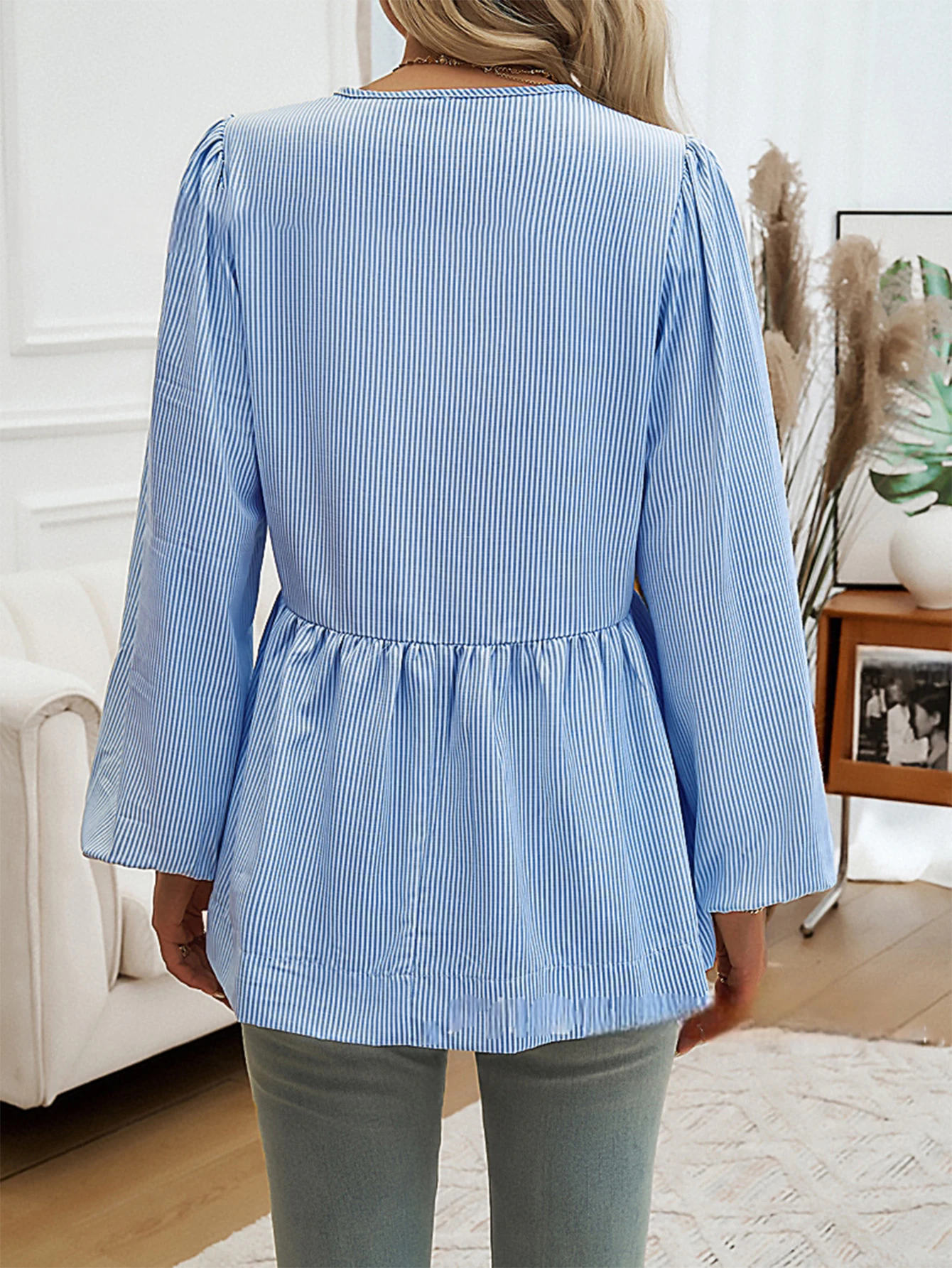 Blusas femininas outono inverno 2025 blusas femininas manga comprida com decote em v elásticos lisos cintura blusas de ajuste regular