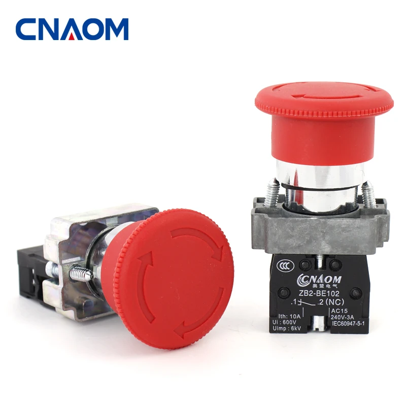 

CNAOM 22mm XB2-BS Mushroom Head Emergency Stop Button Switch 15A/600V Emergency Stop Power Button Switch