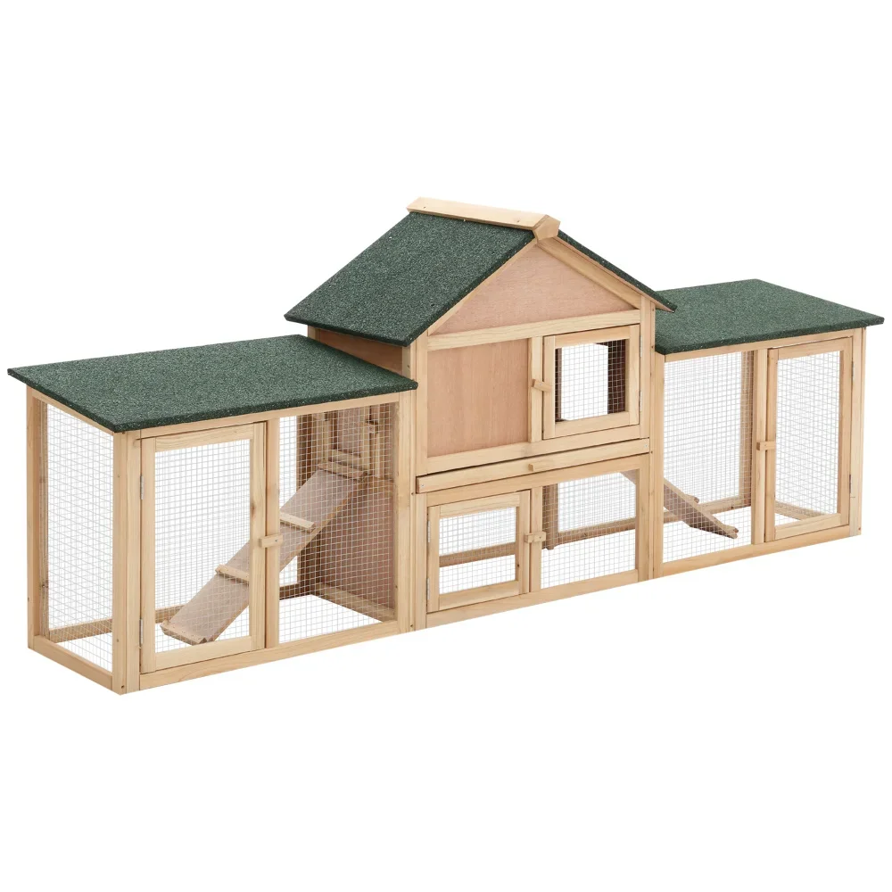 

PawHut 83"L Outdoor Rabbit Hutch Guinea Pig Cage Indoor Outdoor Wooden Bunny Hutch with Double Runs Weatherproof Roof Removable