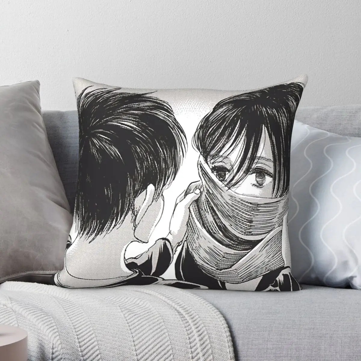 Young Eren And Mikasa Pillowcase Polyester Linen Velvet Printed Zip Decor Sofa Cushion Cover 18