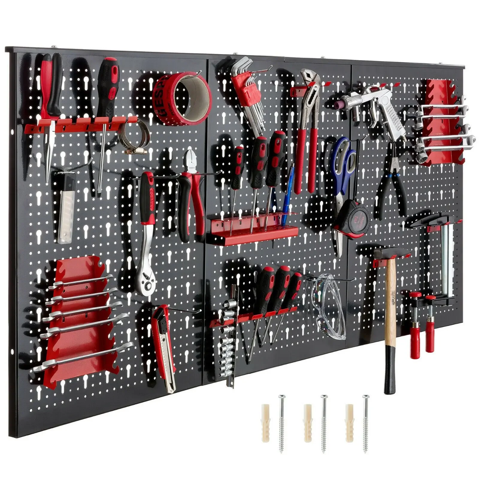 Fixkit Tool Wall Perforated Wall Metal Wall Perforated Sheet Metal with Hook Brackets 117x55x2cm Set Walls Hook 17 Parts