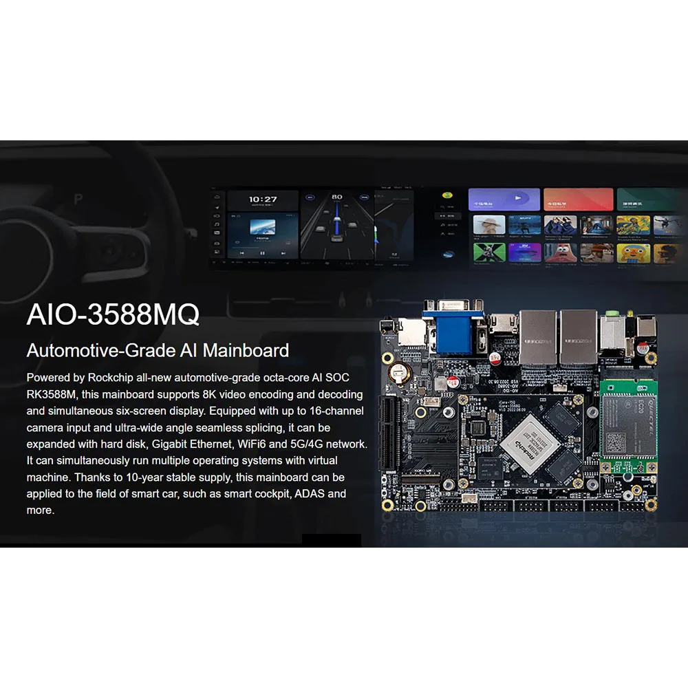 Imagem -02 - Mainboard Aio3588mq Automotivo-grade ai Placa-mãe 2.1ghz 8k Vídeo Codificação e Decodificação Gigabit Ethernet Wifi6 5g 4g Rk3588m ai