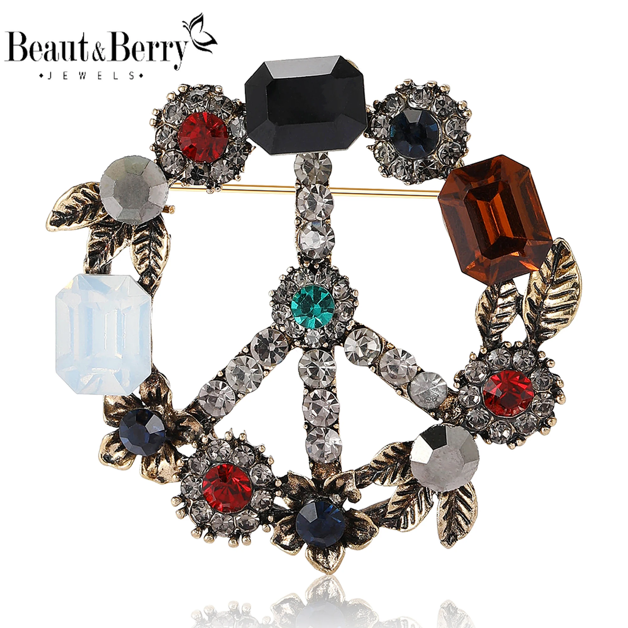 

Beaut&Berry Peace&Love Vintage Rhinestone Garland Brooches for Women Men Wreath Hip Hop Brooch Casual Party Accessories Gifts