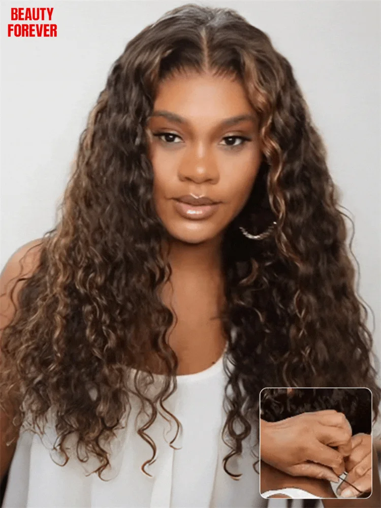 Beauty Forever 7x5 Bye Bye Kots 3.0 موجة المياه تسليط الضوء على شعر مستعار أشقر بدون صمغ بني داكن يرتدي والذهاب باروكة من شعر طبيعي