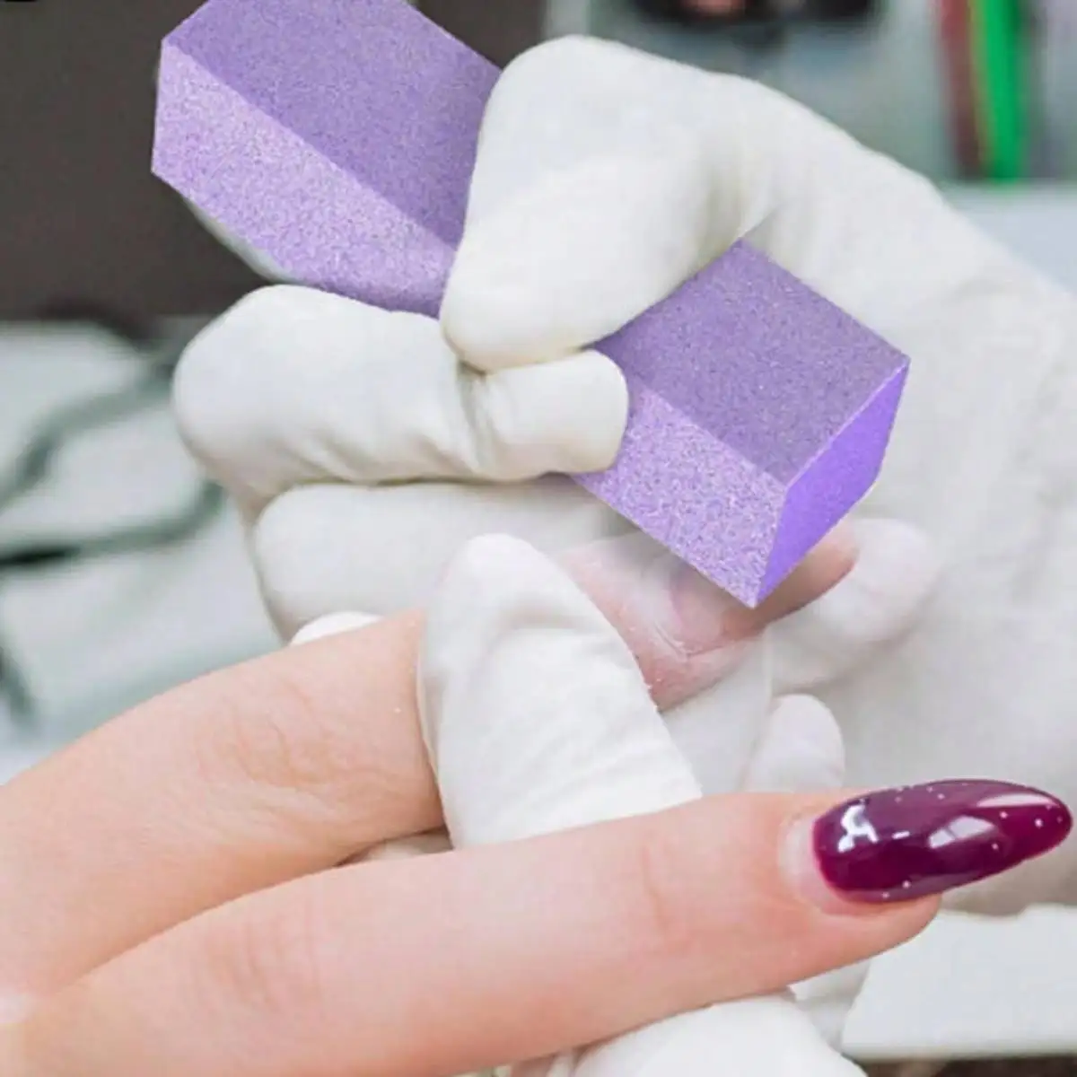 5Pc Nail Buffer Block, 3 Way 100/180 Grit Nail Sanding Block, Medium Fine Sand for Acrylic Gel Nail Polishing, Professional Manicure Pedicure Tool, Pink Purple