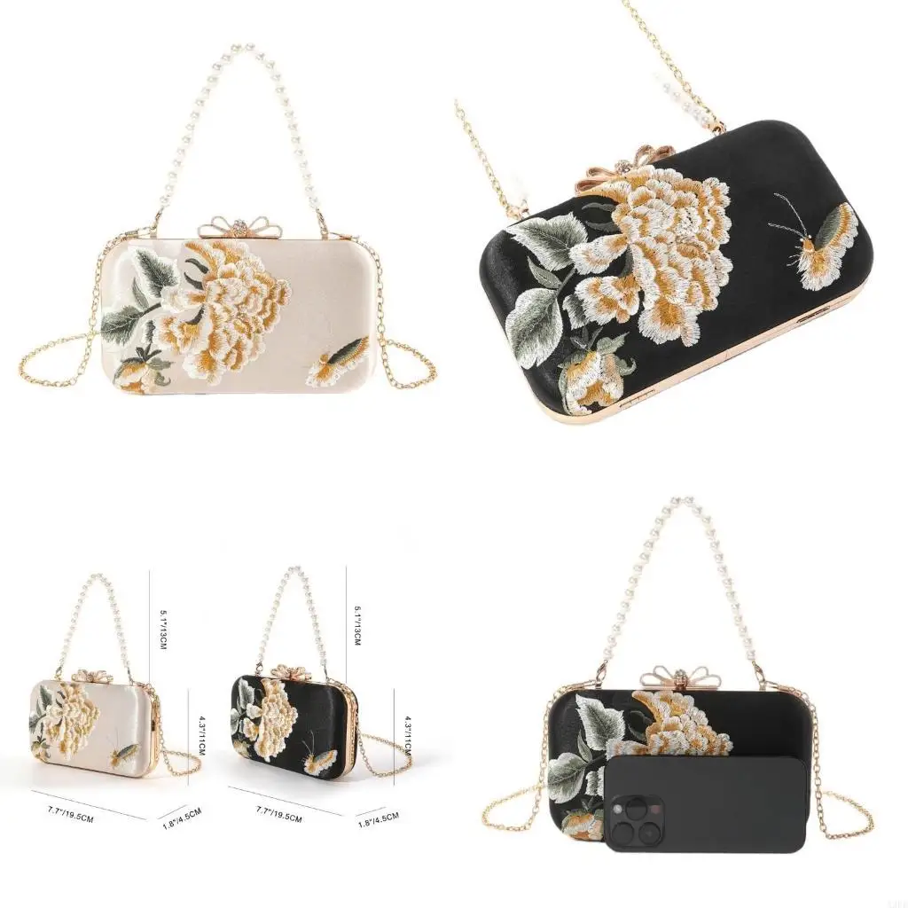 

Unique Silk Evening Purse With Elegant Peony Butterfly Embroidery Handbag Cultural Fashion Shoulder Bag for Ladies