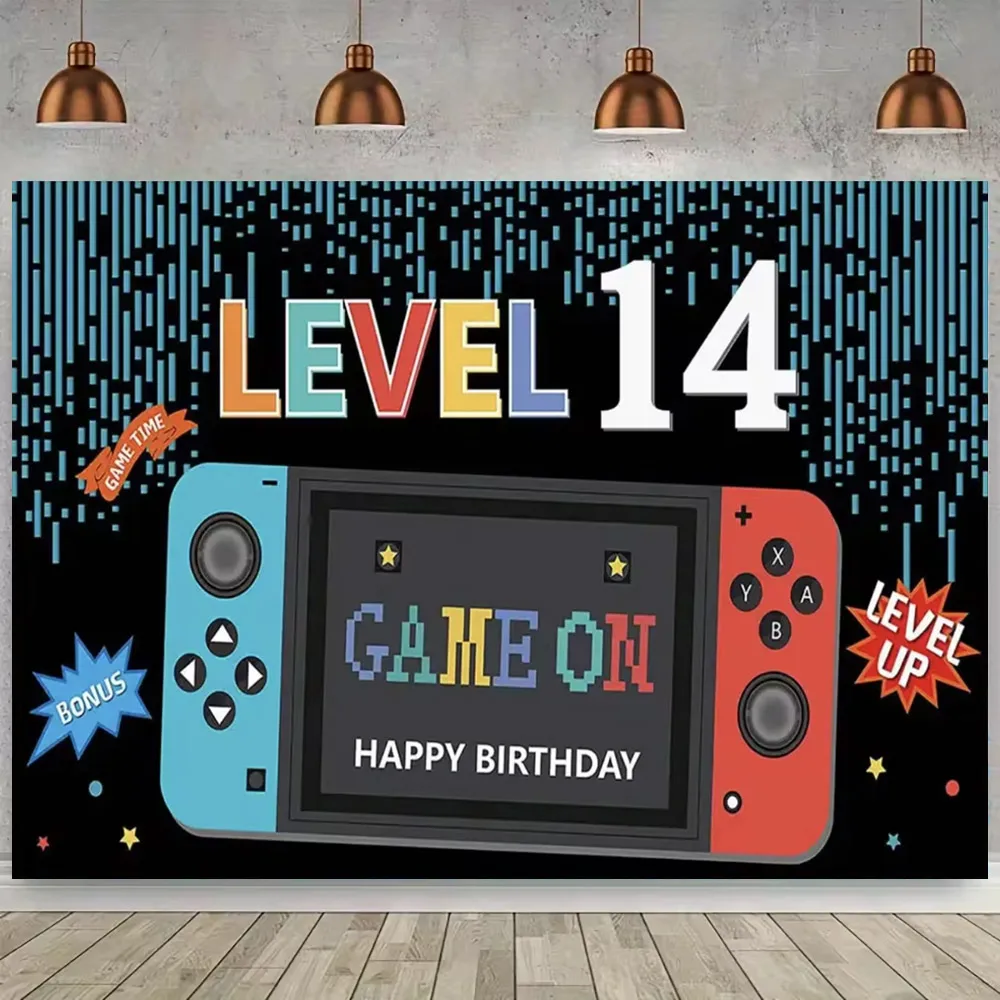 Game On Theme Video Gamer Kids 0-25th Birthday Party Neon Green Gaming Next Level Up Background Baby Shower Decoration supplies