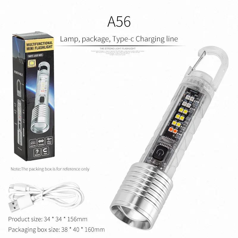Tragbare starke LED EDC Taschenlampe Mini Schlüsselanhänger wiederaufladbare Zoom Taschenlampe große Reichweite Outdoor Camping Laterne mit Magnet