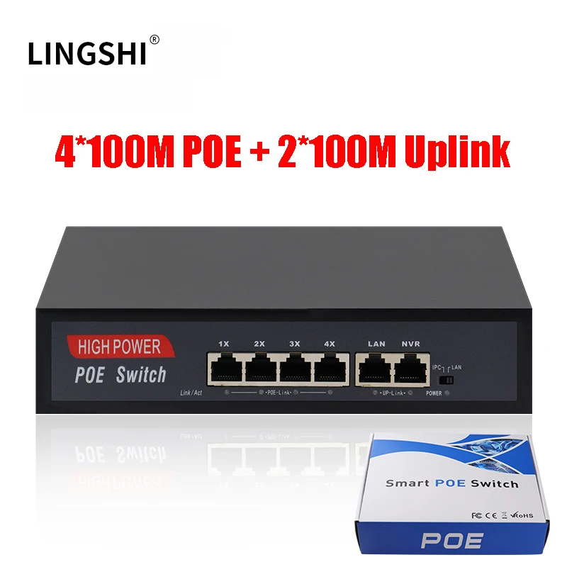 AI Watchdog 75W 4-Port POE Switch 100Mbps/1000Mbps Network Switch  Wireless AP & IP Camera Extension 250Meter Distance