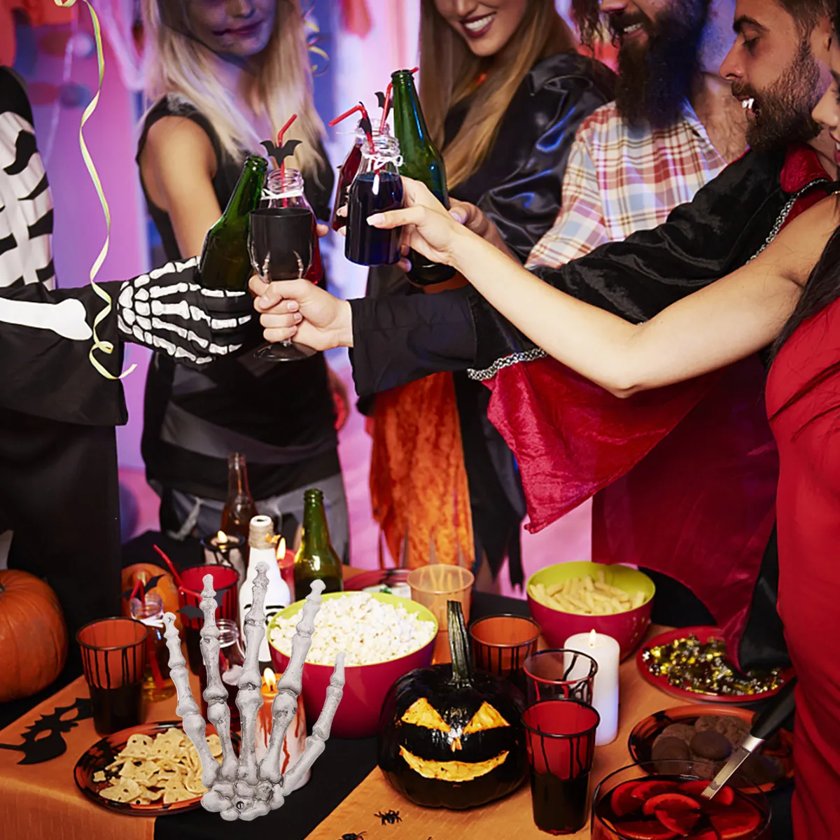 

3Pairs Halloween Hand Adornment Spooky Skull Hand Prop for Holiday Party Haunted House Decor Bar Ktv Secret Room
