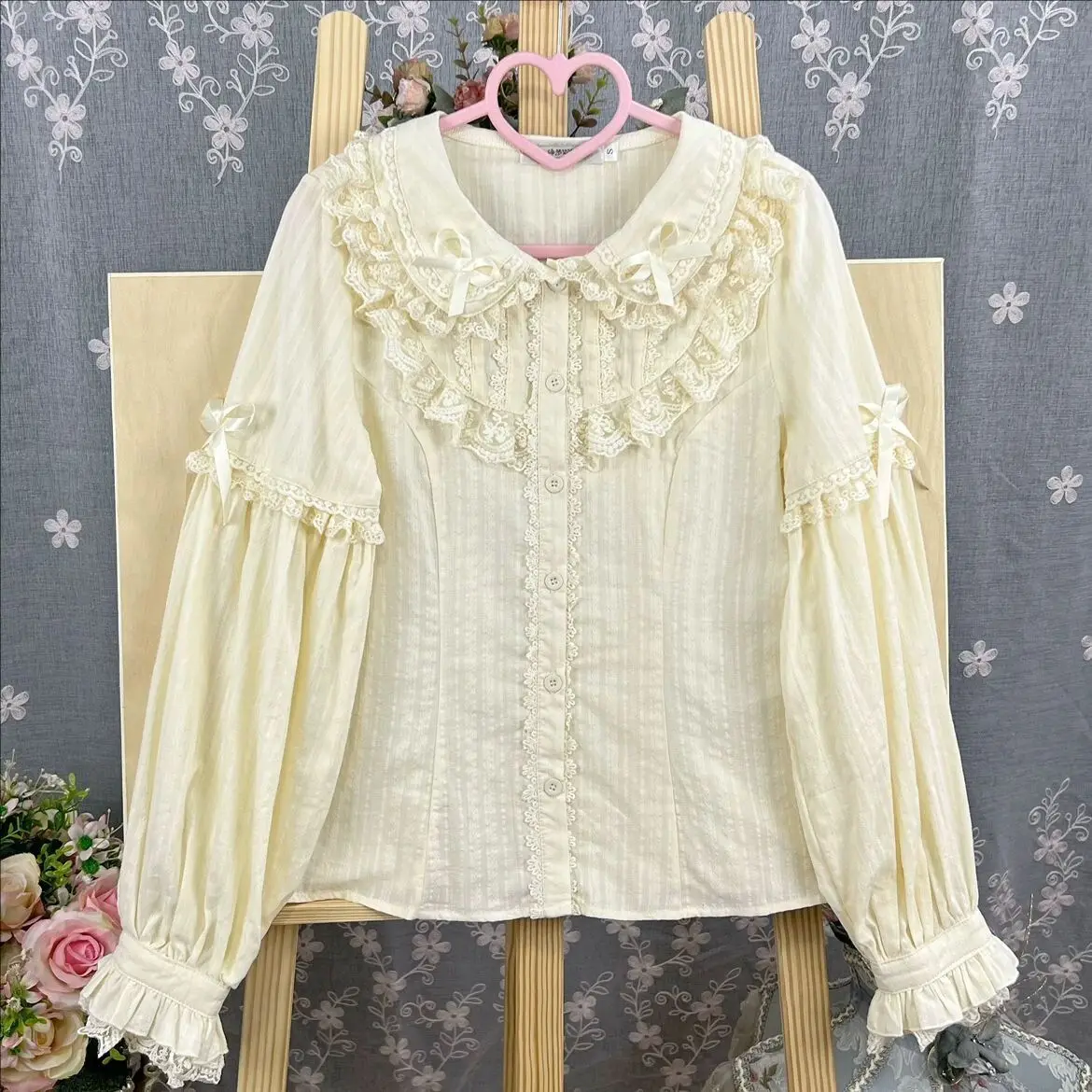 Coalfell نمط داخلي الصيف دمية طوق قصيرة الأكمام القطن قميص لوليتا بلوزة #6