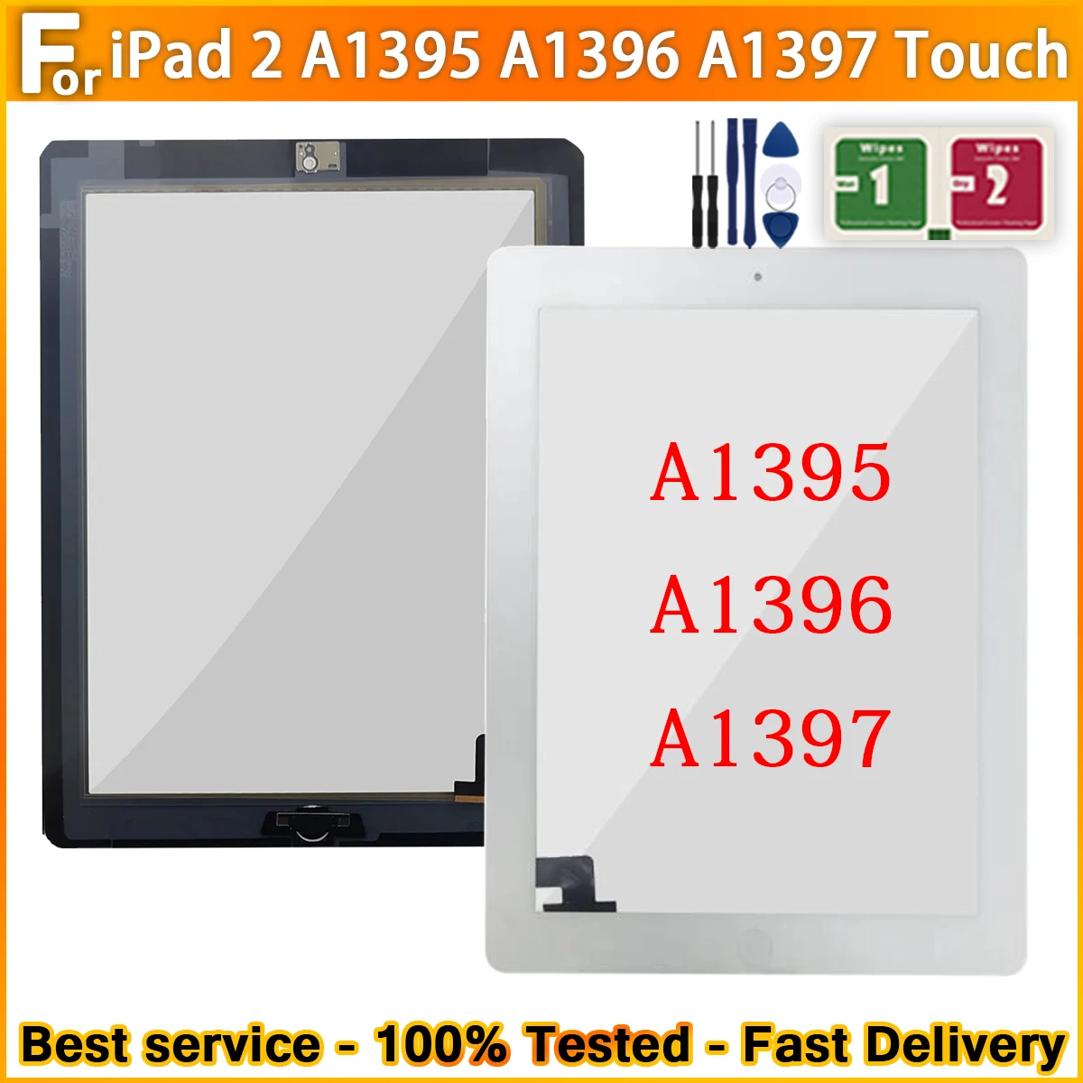 9.7'' NEW Touch For iPad 2 A1395 A1396 A1397 touch screen digitizer replacemen with button /without buttons 100% Tested