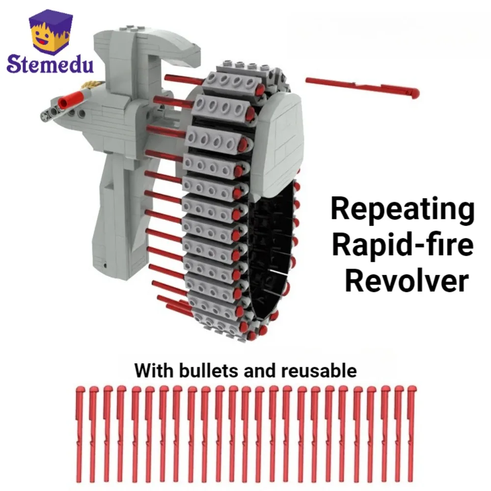 2025 NEW MOC Repeating Rapid-fire Revolver Model with Launcher Bullet Building Blocks 15301 15303 Assembly Educational Toys Gift