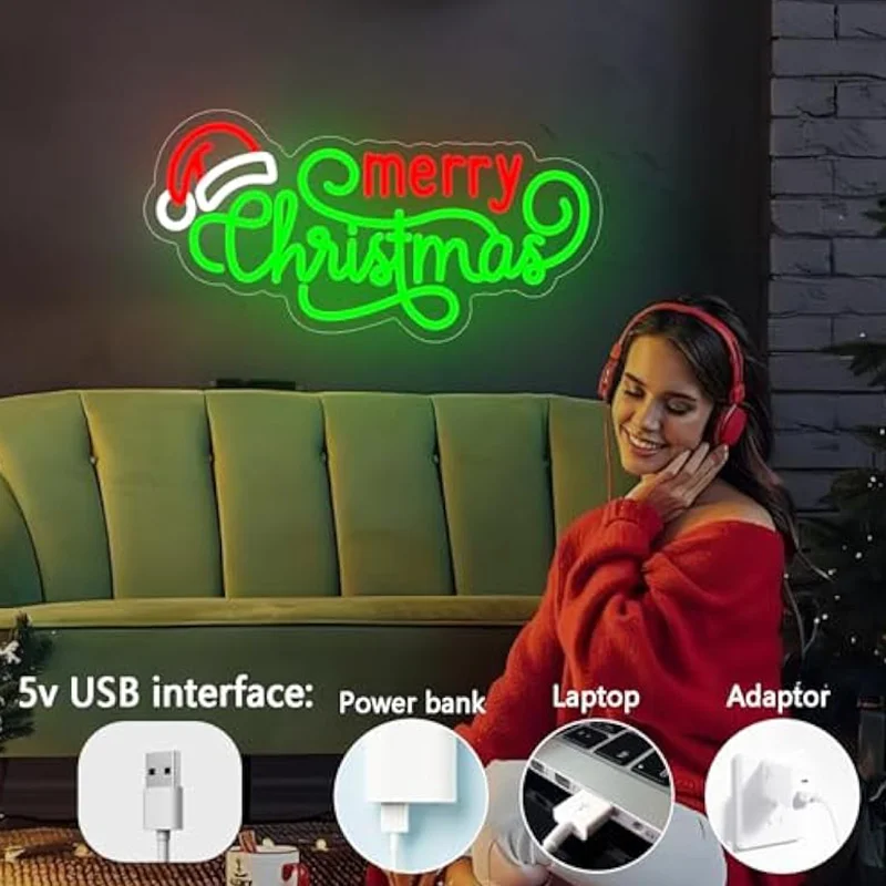 Merry Christmas Neon Sign for Wall Decor Perfect Parties  Bars Home Decorations and as a Gift for Family and Children