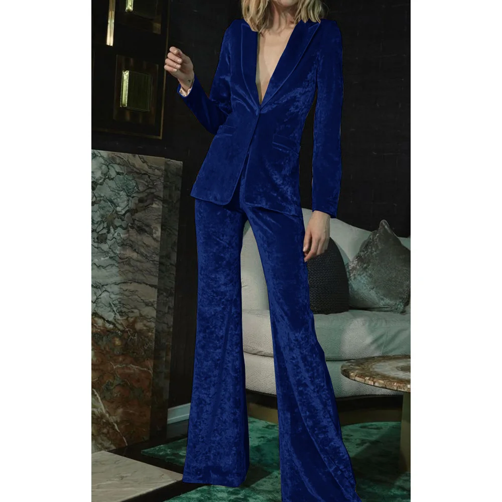 Women Velvet Suit Two Piece Elegant Stylish Slim Suit Fashion Design Business Party Women\'s Suits Set 2 Elegant Pieces Pant Sets